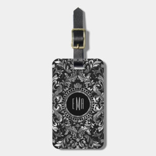 Monogram Metallic Silver Orante Blommigt Damasker Bagagebricka