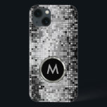 Monogram Metallic Silver Sequins Retro Glitter<br><div class="desc">Monogram metallisk silver-sekvens. Retro 70's disco boll spegel med sliten och gnistor. Leta efter den här designen på många ton. rosa av lila blå grönt och kan begäras i färg. Det är en bild mönster och inte en faktisk sekvens.</div>