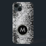Monogram Metallic Silver Sequins Retro Glitter<br><div class="desc">Monogram metallisk silver-sekvens. Retro 70's disco boll spegel med sliten och gnistor. Leta efter den här designen på många ton. rosa av lila blå grönt och kan begäras i färg. Det är en bild mönster och inte en faktisk sekvens.</div>