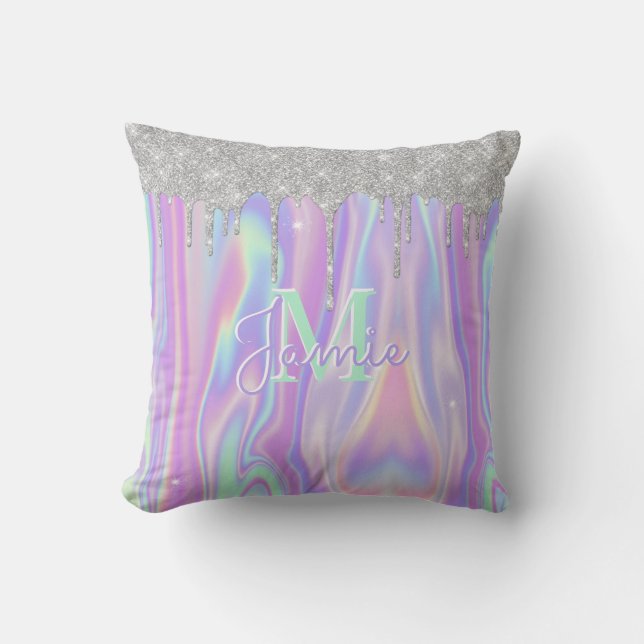 Monogram metallisk avdrift i Silver, Glitter och h Kudde (Framsida)