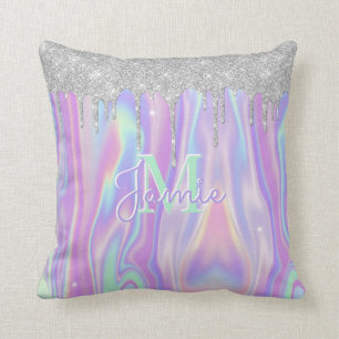 Monogram metallisk avdrift i Silver, Glitter och h Kudde