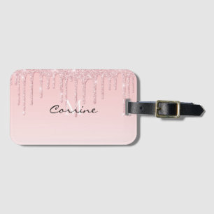 Monogram Metallisk Baby Rosa Viktigt Glitter Icing Bagagebricka