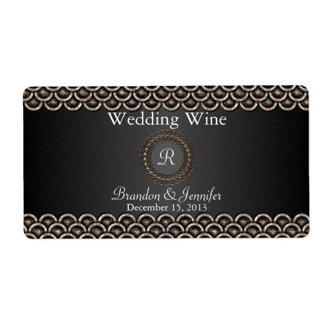 Monogram Metallisk Bröllop Mini Vin-etiketter Fraktsedel (Framsidan)