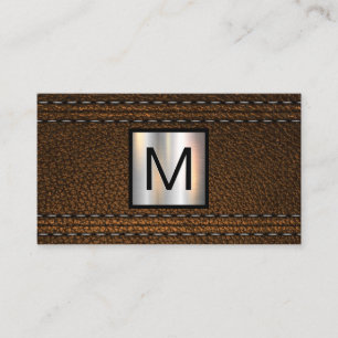 Monogram metallisk Dubbla Stitched Brown Leather Visitkort