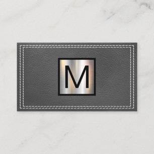 Monogram metallisk Dubbla Stitched Grått Leather Visitkort
