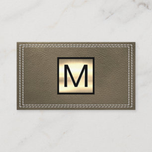 Monogram metallisk Dubbla Stitched Sepia Leather Visitkort