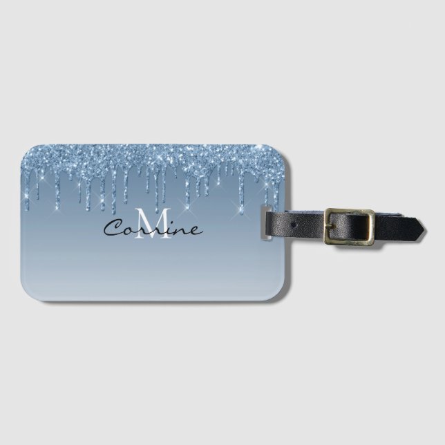Monogram Metallisk, fryst isblåsbildning, Glitter Bagagebricka (Framsida horisontal)
