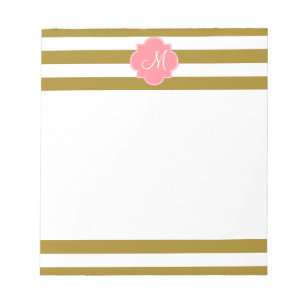 Monogram Metallisk Guld och Rosa stripe Mönster Anteckningsblock
