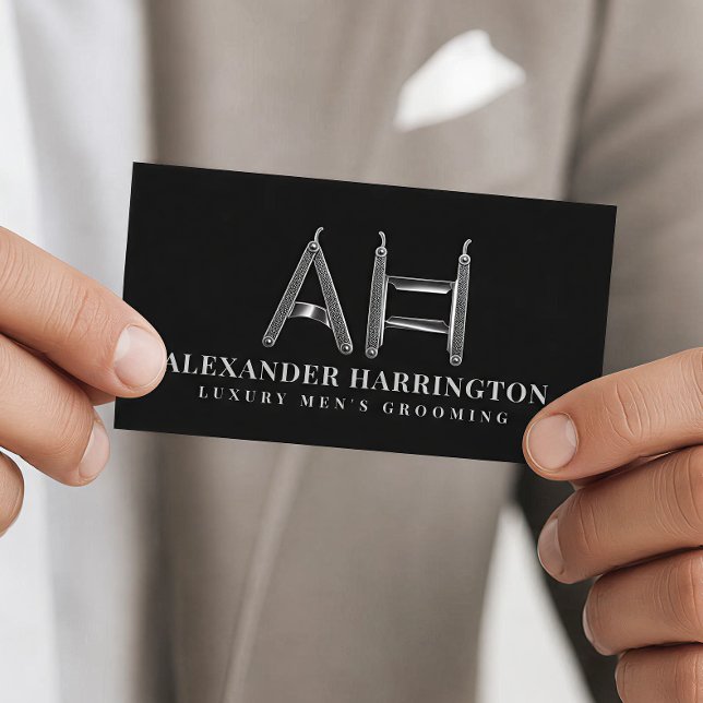 Monogram Metallisk Rakhyvel Barberare Salong Visitkort (Skapare uppladdad)