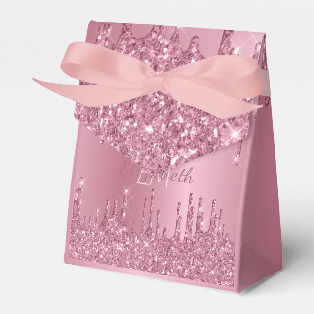 Monogram Metallisk Rosa Dripping Glitter Girly Presentaskar (Framsidan Sidan)