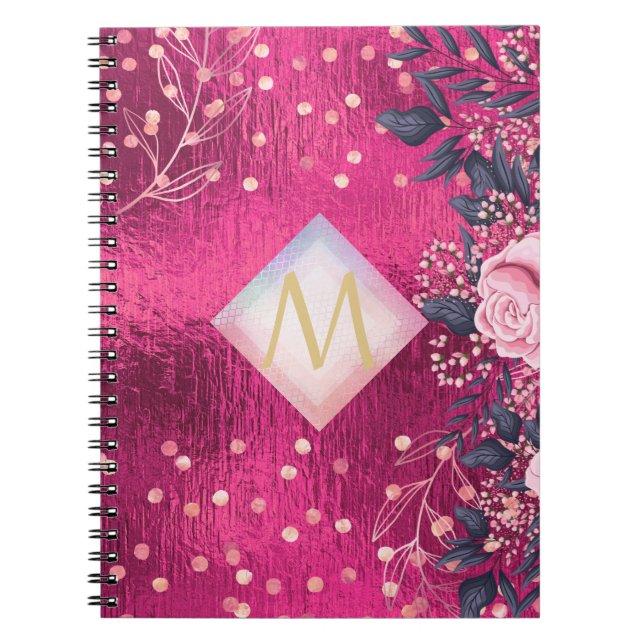 Monogram Metallisk Rosa Rosegold Navy Glitter Girl Anteckningsbok (Framsidan)