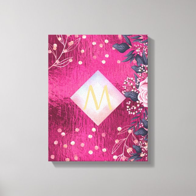 Monogram Metallisk Rosa Rosegold Navy Glitter Girl Canvastryck (Framsida)