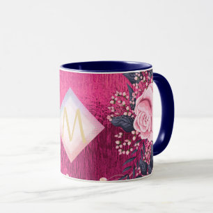 Monogram Metallisk Rosa Rosegold Navy Glitter Girl Mugg