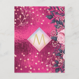 Monogram Metallisk Rosa Rosegold Navy Glitter Girl Vykort
