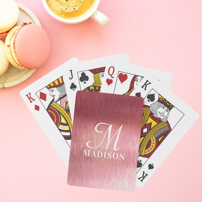 Monogram metallisk Rosa Texturerad Personlig Namn Casinokort (Skapare uppladdad)
