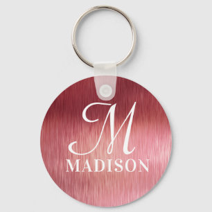 Monogram metallisk Rosa Texturerad Personlig Namn Nyckelring