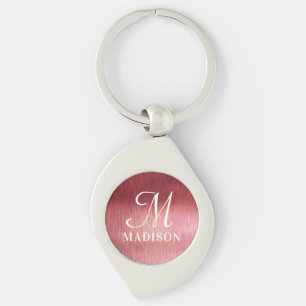 Monogram metallisk Rosa Texturerad Personlig Namn Swirl Silverfärgad Nyckelring