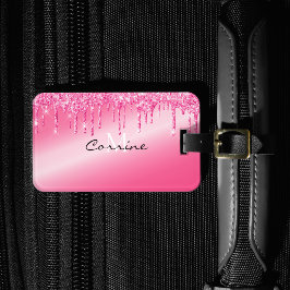 Monogram Metallisk Shock rosa Neon Dripping Glitte Bagagebricka