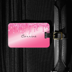 Monogram Metallisk Shock rosa Neon Dripping Glitte Bagagebricka