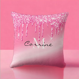 Monogram Metallisk Shock rosa Neon Dripping Glitte Kudde