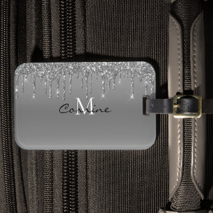 Monogram Metallisk Silver-droppplatinum Glitter Bagagebricka