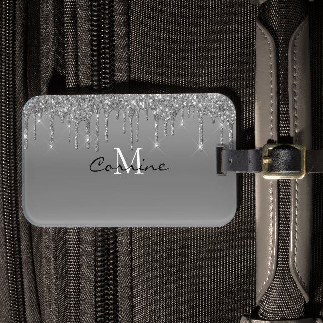 Monogram Metallisk Silver-droppplatinum Glitter Bagagebricka (Skapare uppladdad)