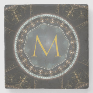 Monogram Metallisk steampunk Cirkel Underlägg Sten
