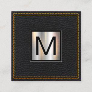Monogram metallisk Svart Dubbla i läder, färgad Fyrkantigt Visitkort