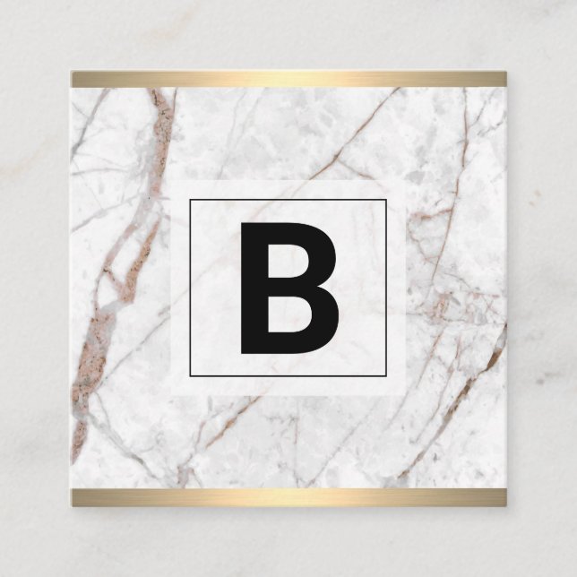 Monogram | Metallisk trim i guld | White Granite Fyrkantigt Visitkort (Framsida)