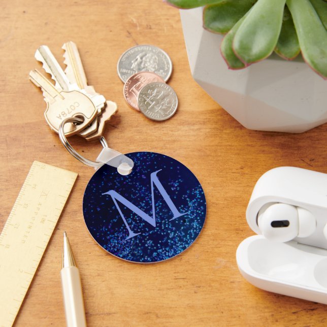 Monogram Midnite Blue Confetti Nyckelring (Skrivbord)