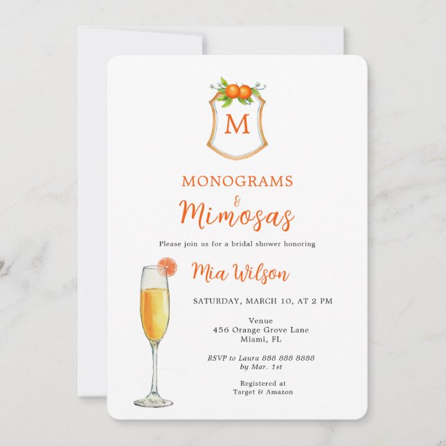 Monogram & Mimosas-Möhippa Inbjudningar (Framsida)