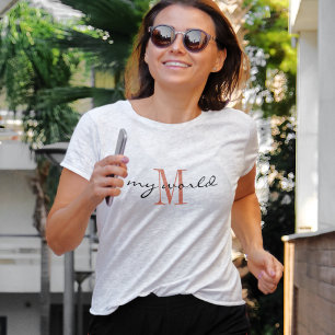 Monogram 'min värld' Aktivt Klädsel Klassiskt Vitt T Shirt