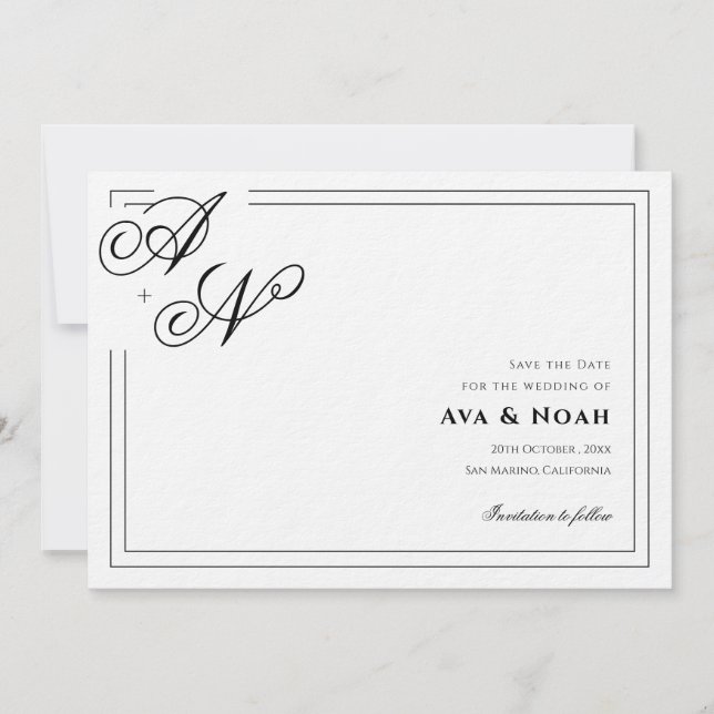 Monogram Minimal Classic Wedding Save the Date Inbjudningar (Framsida)