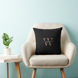 Monogram minimal Elegant, svart Guld-skript Namn Kudde