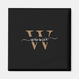 Monogram minimal Elegant, svart Guld-skript Namn Magnet