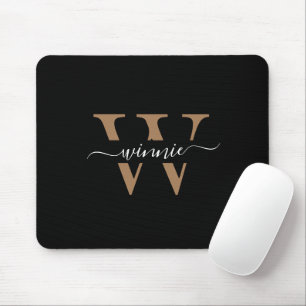 Monogram minimal Elegant, svart Guld-skript Namn Musmatta