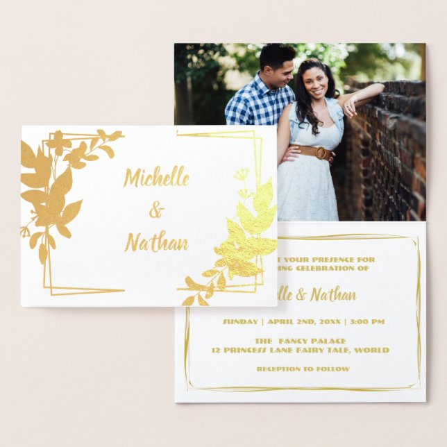 Monogram - minimal inbjudan till botaniskt bröllop folierat kort (Display)