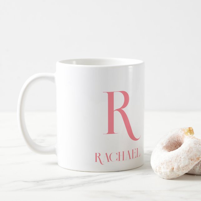 Monogram Minimal Modern Namn Stilig Rosa Kaffemugg (Med munk)