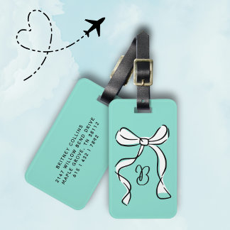 Monogram Minimal Script Coquette Bow Mint Green Bagagebricka