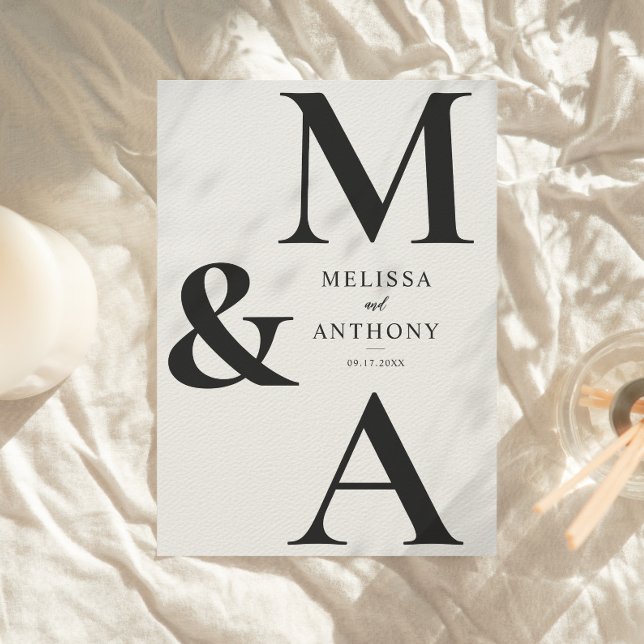 Monogram Minimalist Black and Ecru Modern Wedding Inbjudningar (Monogram Minimalist Black and Ecru Modern Wedding Invitation)