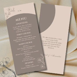Monogram Minimalist Blommig Taupe Japandi Bröllop Meny