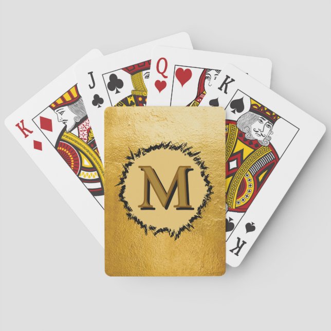 Monogram minimalist enkel svart falskt guld casinokort (Baksidan)
