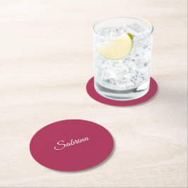 Monogram minimalist körsbärsrosafärg underlägg papper rund