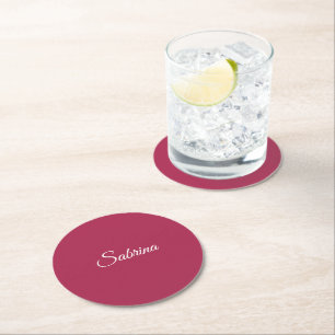 Monogram minimalist körsbärsrosafärg underlägg papper rund