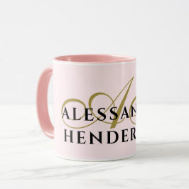 Monogram minimalist pastell rosa guld svart stilre mugg