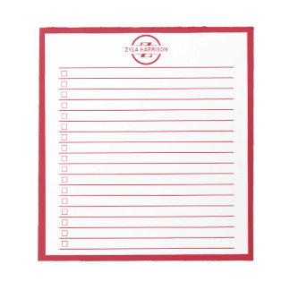 Monogram Minimalist Red Name To Do List Anteckningsblock
