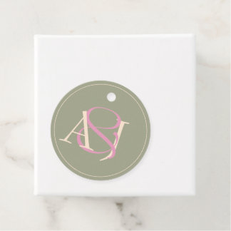Monogram Minimalist Sage Green & Rose Pink Wedding Gåvor Etiketter