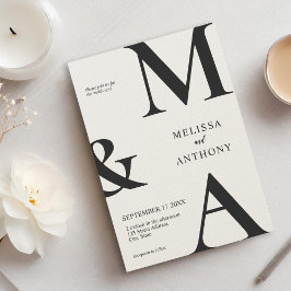 Monogram minimalist svart och ecru modern bröllops inbjudningar