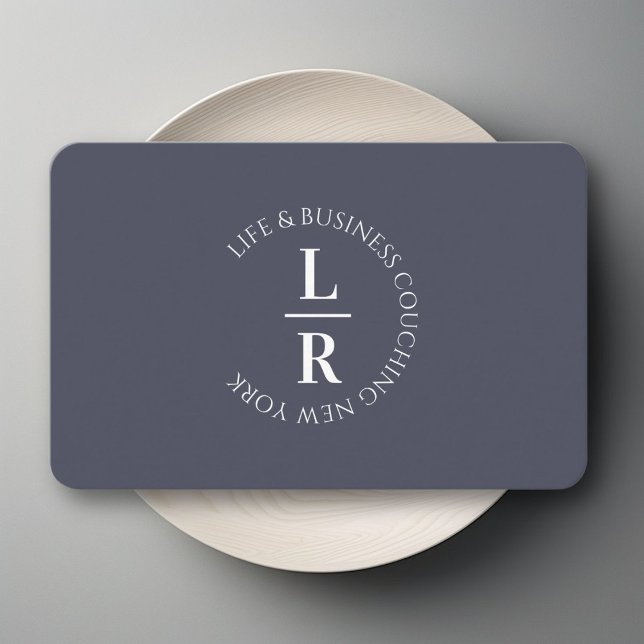 Monogram-, minimalistisk blått grått-verksamhet visitkort (Monogram, minimalistic blue-gray business business card)