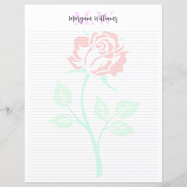 Monogram Minimalistisk Blommig Namn Brevpapper (Framsida)